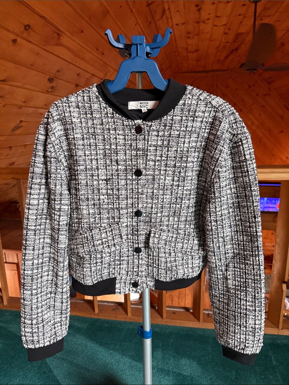Mason NYC Black & White Tweed Bomber Jacket